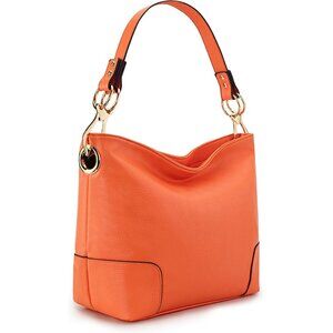 Women's Orange Top Wide Handle Elegant Stylish Satchel Bucket Shoulder Hobo Bag